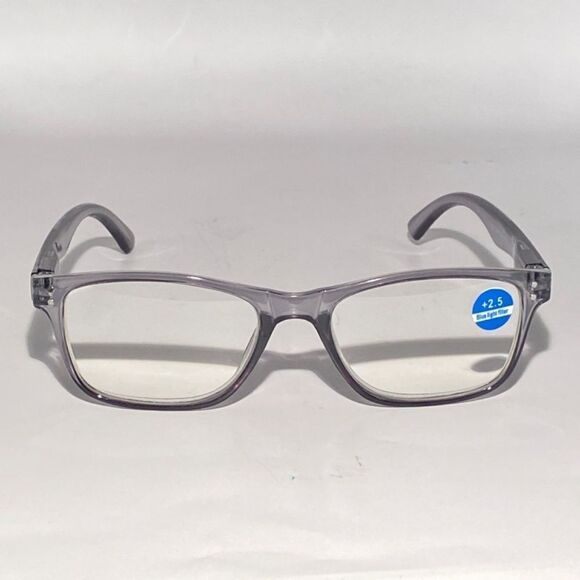 1437 Helen 2.5 Reading Glasses Thin Rectanle Bluelight Filter Grey Frames NWT - Picture 3 of 9